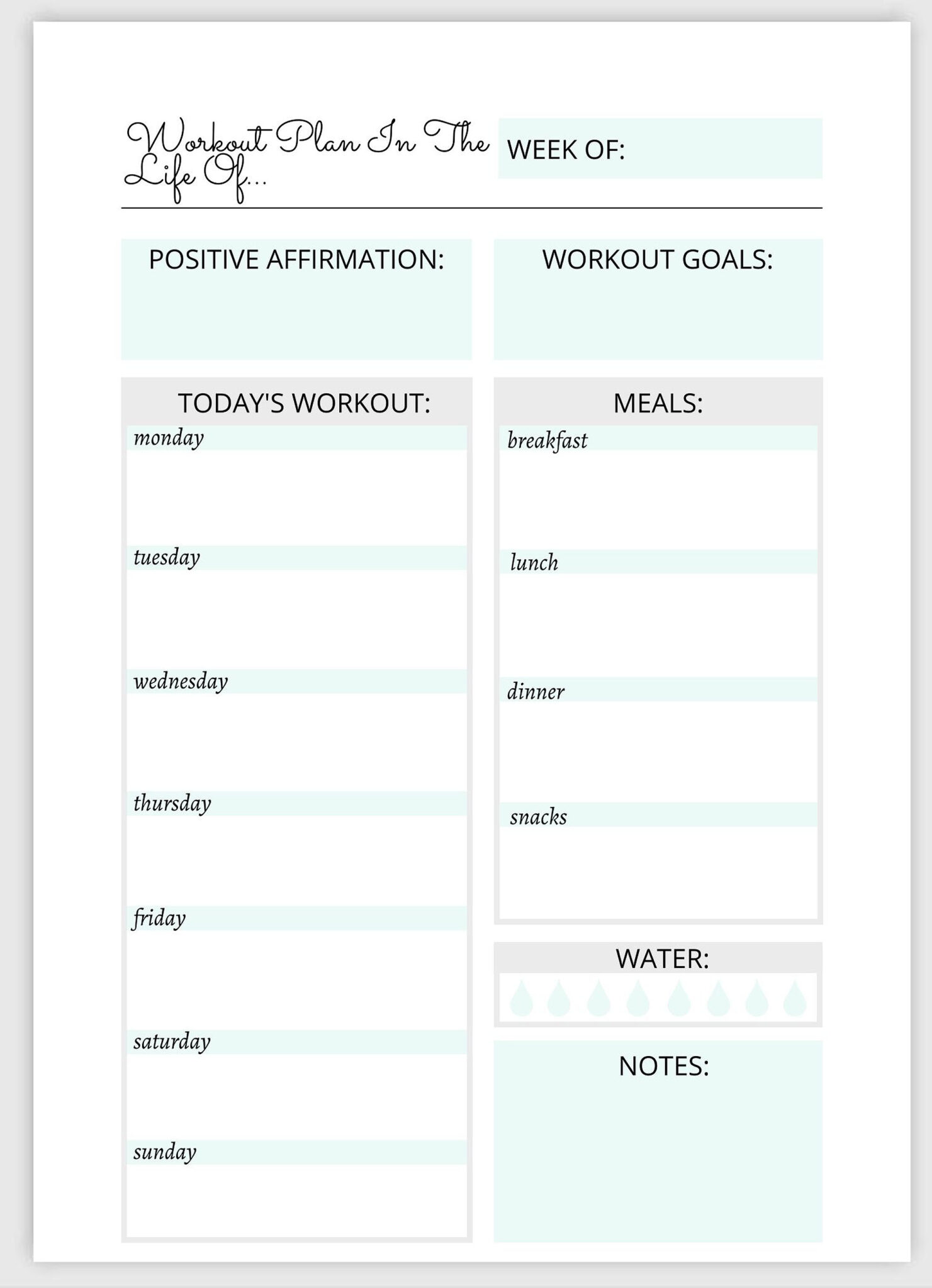 Workout Planner Printable - Bossy Hands Studios